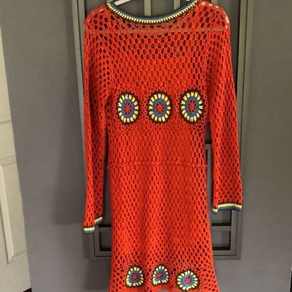 Zara Orange crochet mod looking dress. L - Picture 5 of 6